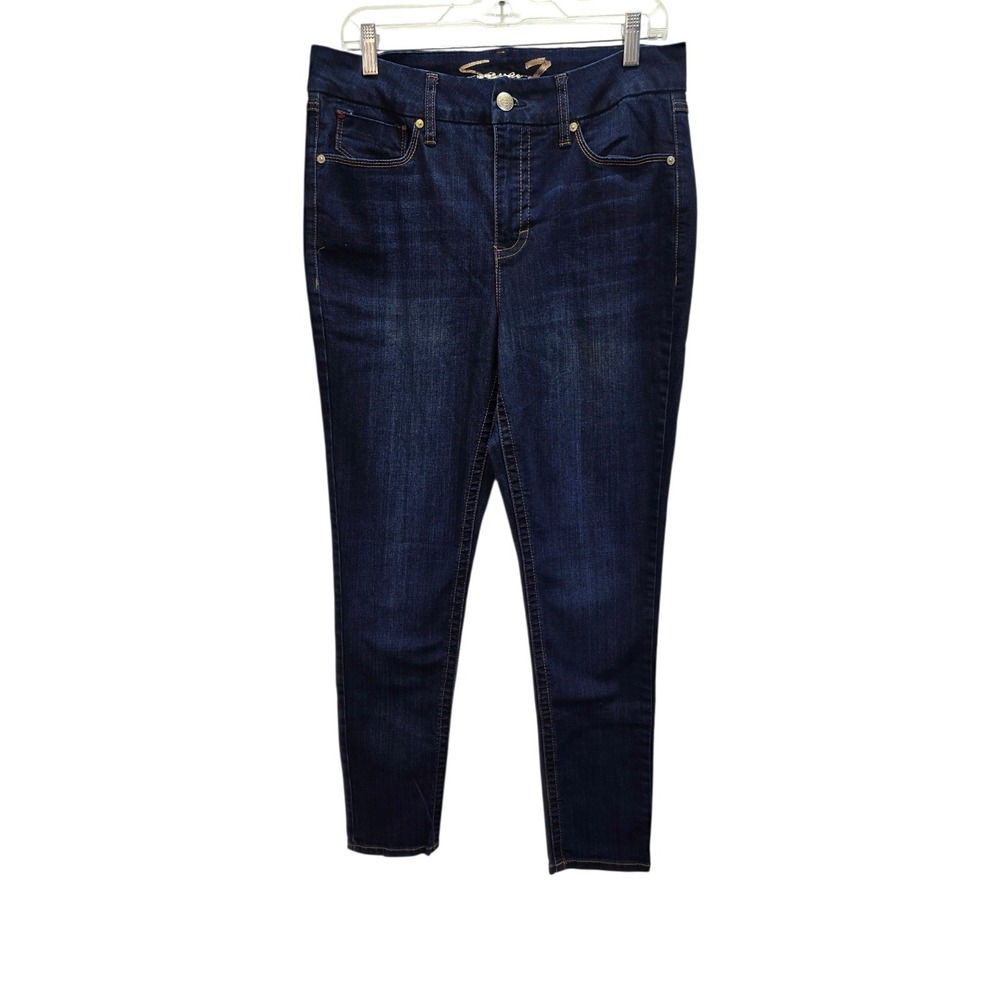 Seven7 Women's Tummyless High Rise Skinny Jeans Dark Wash Stretch Size 12 Blue